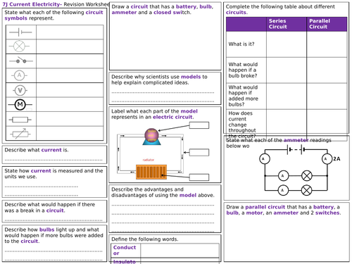 Exploring Science 7J Revision Worksheet- Current Electricity