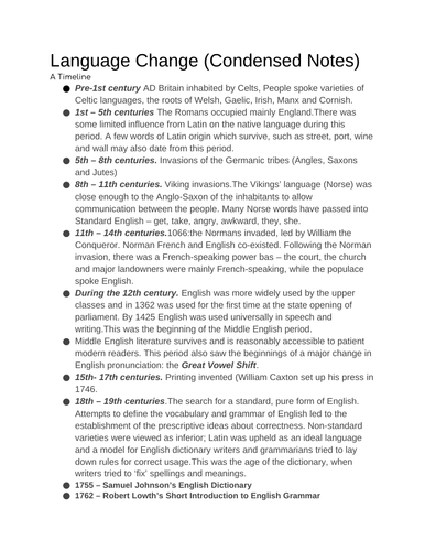 A- Level Language Change Revision Condensed Notes