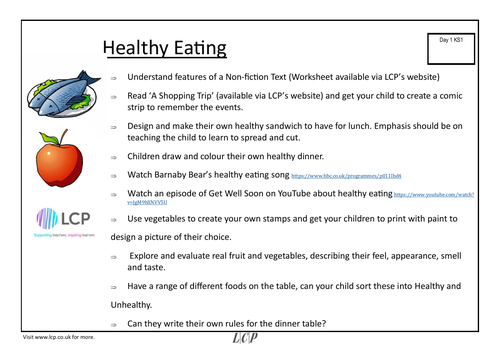 KS1 (Year 1/2) Day 1 Home Learning Planner: Healthy Eating (Coronavirus ...
