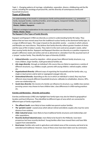 AQA A-Level Sociology Families and Households Notes | Teaching Resources