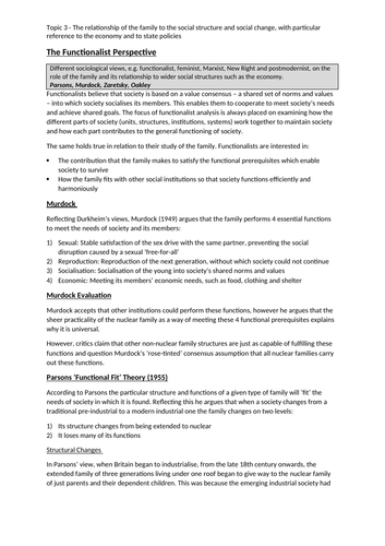 AQA A-Level Sociology Families and Households Notes | Teaching Resources