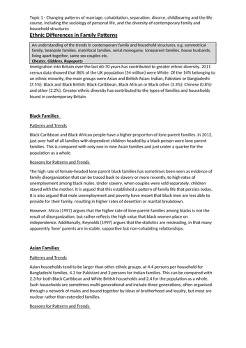 AQA A-Level Sociology Families and Households Notes | Teaching Resources