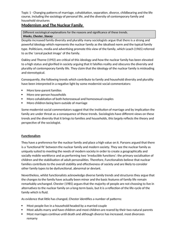 AQA A-Level Sociology Families and Households Notes | Teaching Resources