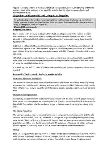 AQA A-Level Sociology Families and Households Notes | Teaching Resources