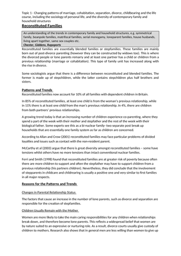 AQA A-Level Sociology Families and Households Notes | Teaching Resources