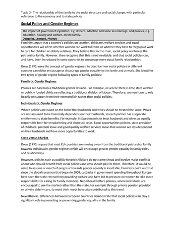 AQA A-Level Sociology Families and Households Notes | Teaching Resources
