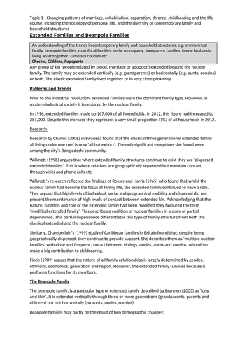 AQA A-Level Sociology Families and Households Notes | Teaching Resources