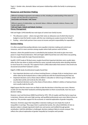 AQA A-Level Sociology Families and Households Notes | Teaching Resources
