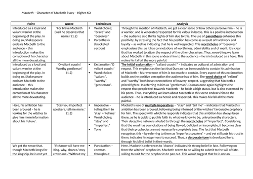 Knowledge Organiser: Development of Macbeth's Character | Teaching ...