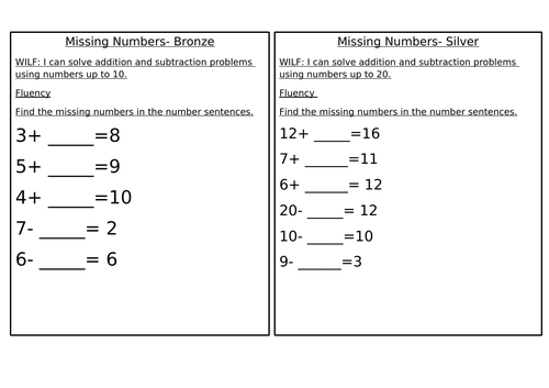 Maths Missing Numbers In Number Sentences Teaching Resources