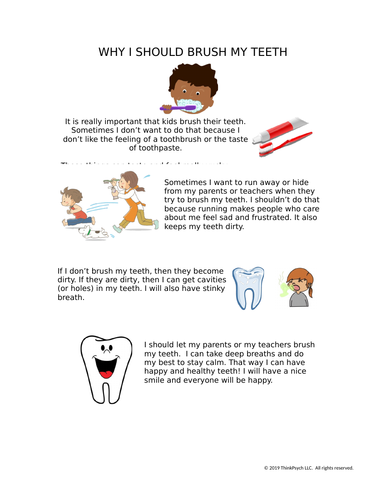 Social Story Narrative for Brushing Teeth with Visuals and Data Sheet ...
