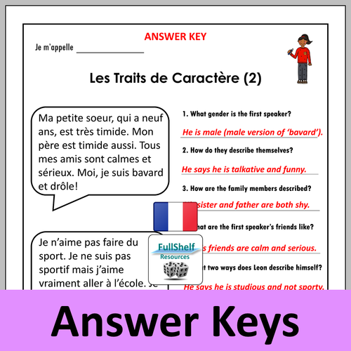 French Describing Character Worksheets Teaching Resources