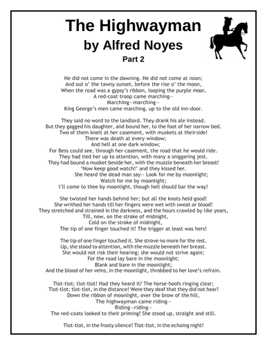 alfred noyes the highwayman analysis