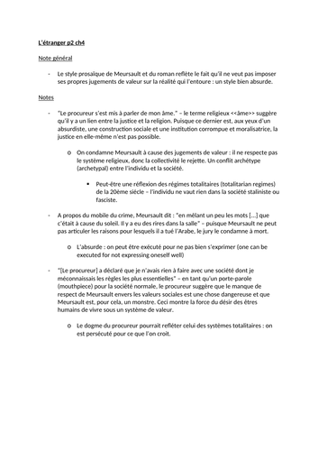 AQA A Level French L'étranger Chapter-by-Chapter Analysis (The Outsider ...