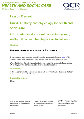 OCR CAMB TECHNICALS HEALTH AND SOCIAL CARE UNIT 4 ANATOMY & PHYSIOLOGY ...