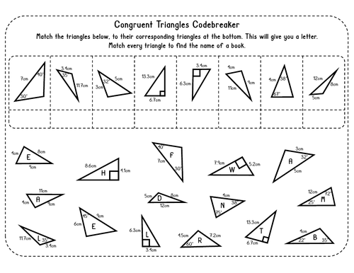 Similarity And Congruence Congruent Triangle Codebreaker Teaching Resources 0371