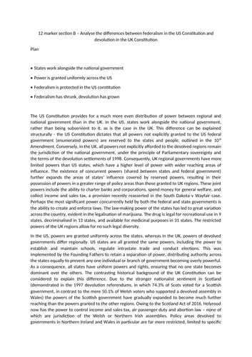 federalism vs devolution a level politics essay