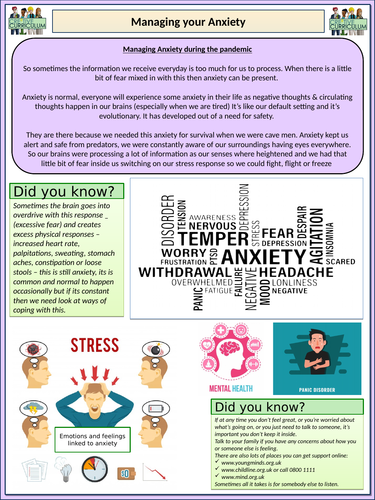 Anxiety + Mental Health - Home Learning | Teaching Resources