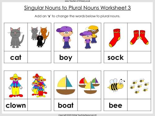 Singular Nouns to Plural Nouns - Year 1 | Teaching Resources