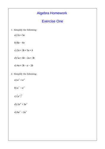 GCSE Algebra Homework Exercises | Teaching Resources