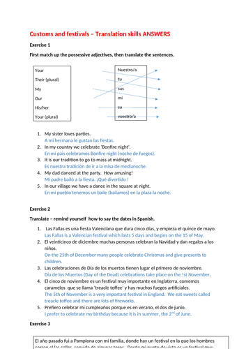 customs and festivals TRANSLATIONS GCSE Spanish