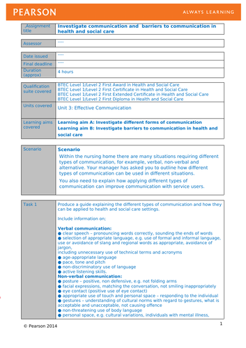 btec health and social care level 3 assignment brief