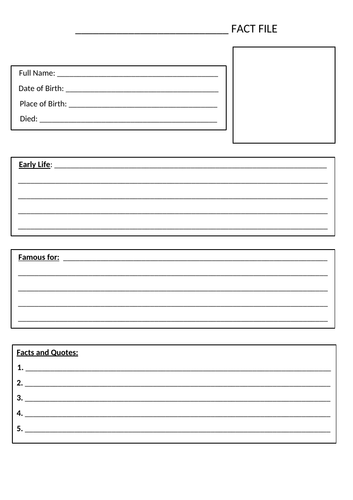 Famous Person Fact Sheet For Kids Template Free Printable