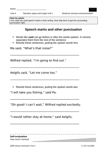 year 4 english homework tes