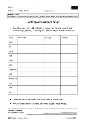 Year 5 English/Literacy Home Learning Pack (44 sheets) includes ...