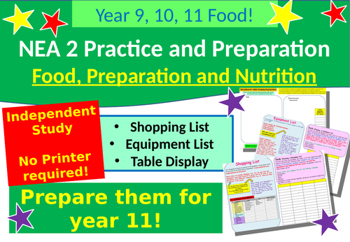 Nea 2 Food Workbook - How to write a Shopping List, Equipment List and Table Display