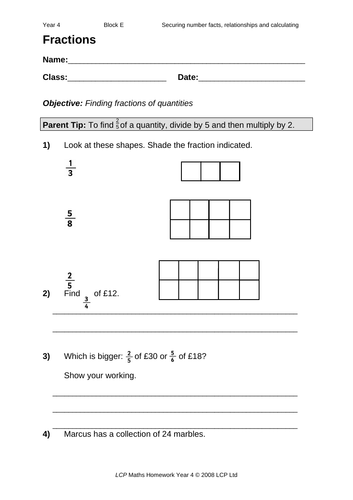 Year 4 Maths Home Learning Pack (40 sheets) including Parental Guidance ...