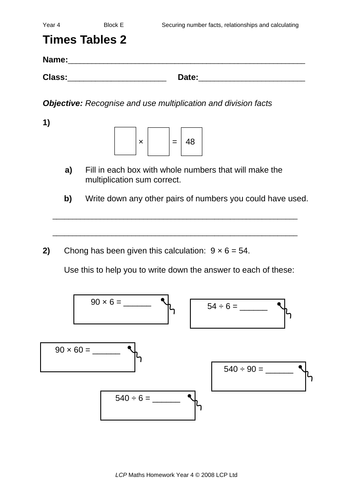 Year 4 Maths Home Learning Pack (40 sheets) including Parental Guidance ...