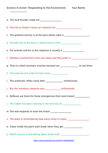 Science in Action: Responding to the Environment Video Questions