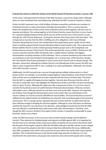 Whether the WCC has been a success - AO2 essay - RS A-level Theme 4D ...