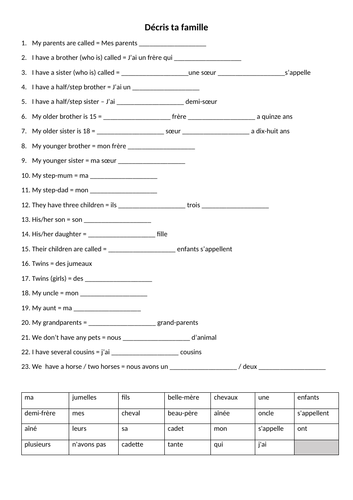 Family members parallel text gap-fill