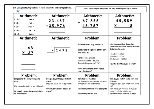 Year 5/6 Four Operations Workout - Fluency and Application - Differentiated