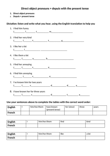 Direct object pronouns and depuis with present tense describing people