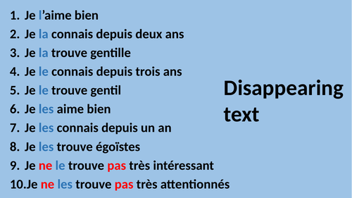 Direct object pronouns disappearing text oral task describing people