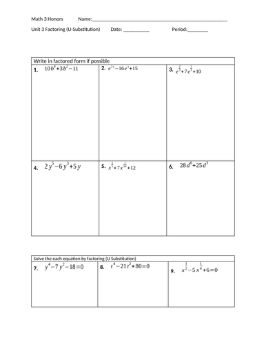 Factoring polynomials using U Substitution | Teaching Resources