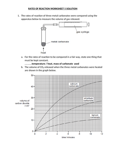 RATES OF REACTION WORKSHEET 5 WITH ANSWERS | Teaching Resources