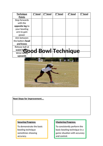 Rounders Bowling peer assessment sheet | Teaching Resources