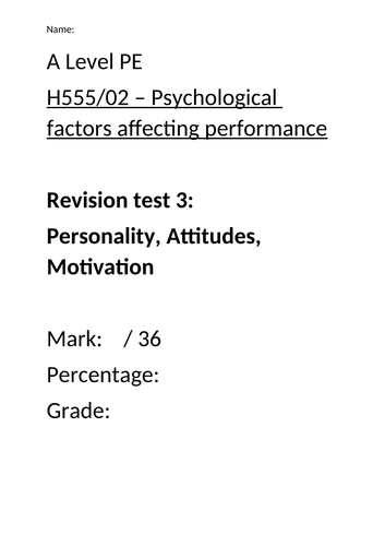 Sport Psychology Exam Questions: Personality, Attitudes, Motivation