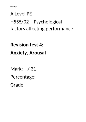 Sport Psychology Exam Questions: Anxiety & Arousal