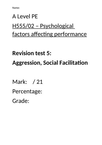 Sport Psychology Exam Questions: Aggression & Social Facilitation