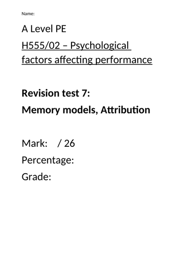 Skill Acquistion & Sport Psychology Exam Questions: Memory Models & Attribution