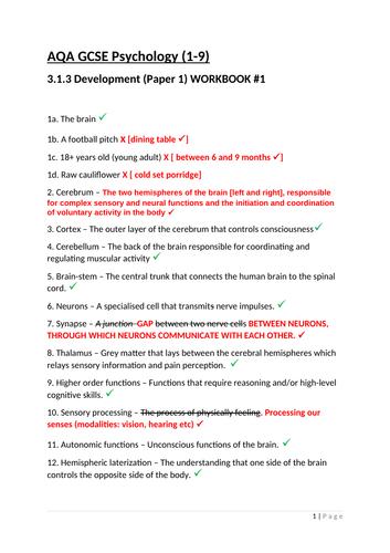 AQA GCSE Psychology: Development, Remote Learning Pack, Set #2