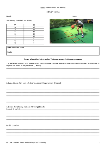 IGCSE PE (spec 2018) 7.1/2/3: Training Exam