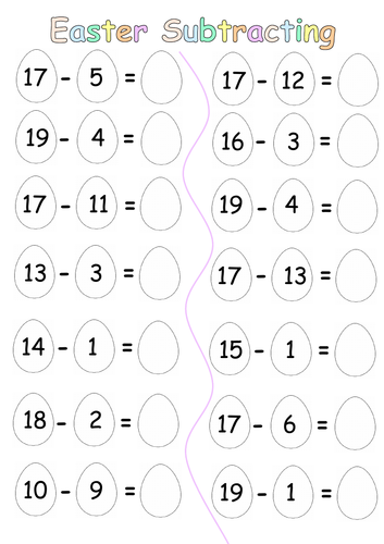 Easter Subtracting (2 worksheets, Numbers 1-10 &1-20) | Teaching Resources