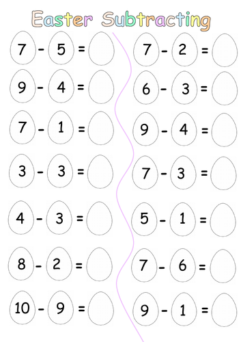 Easter Subtracting (2 worksheets, Numbers 1-10 &1-20) | Teaching Resources