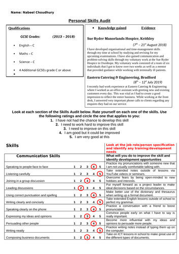 BTEC Business Level 3: Unit 4 - Managing an Event (Distinction*) - Personal Skills Audit